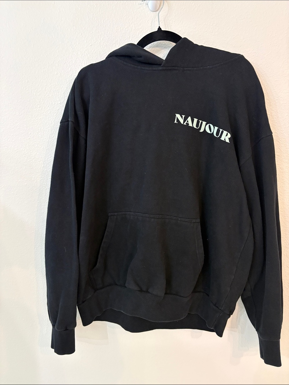 Naujour Black Crewneck Hoodie Sweatshirt for Men